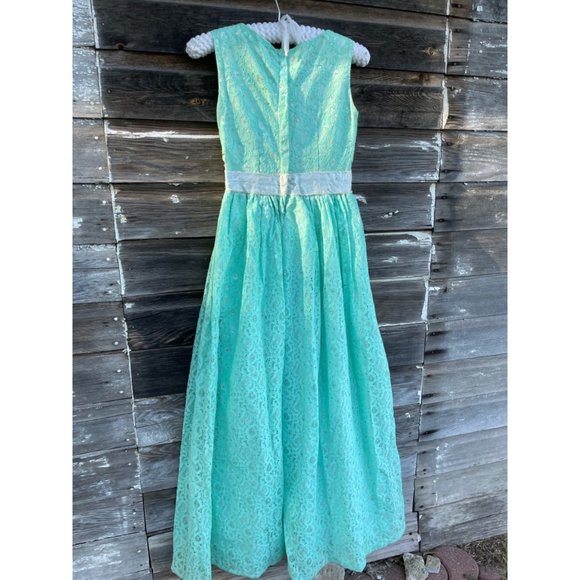 Vintage 1960 Lace Aqua Green Maxi Dress - Picture 3 of 14